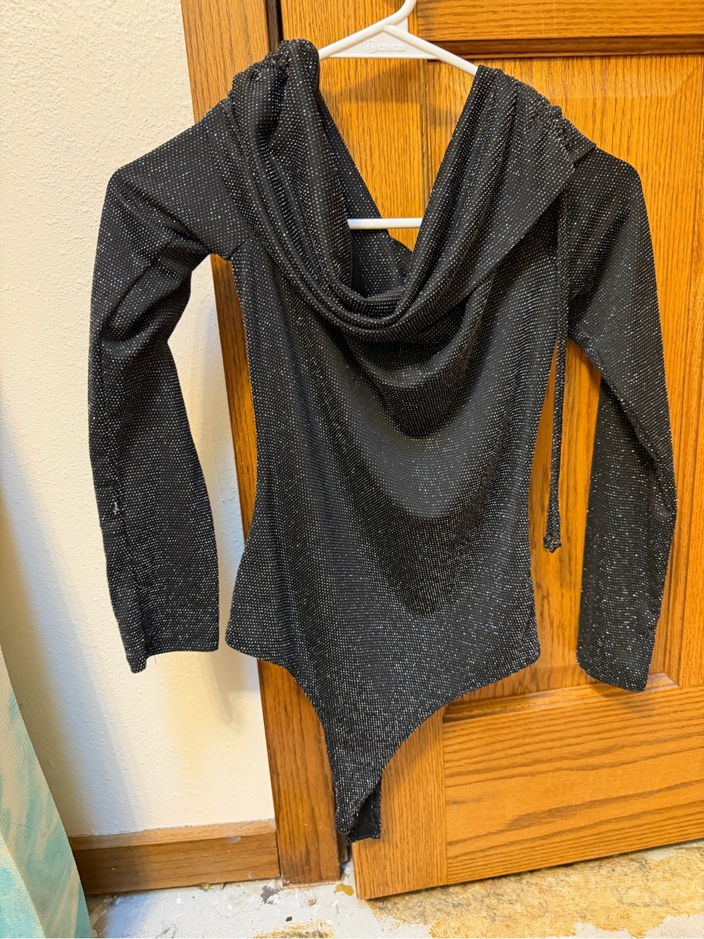 Fashion Nova Black Sparkle Cowl Neck Bodysuit Sweater
